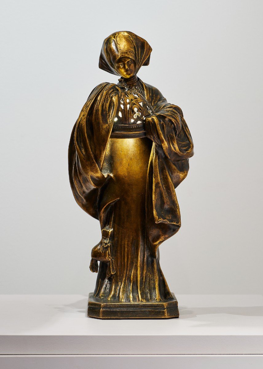 Léo Laporte Blairsy & Susse Freres, Lampe / Veilleuse "relique", Bronze Art Nouveau