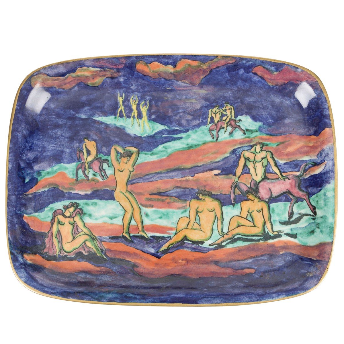 Jean Mayodon, Dish With Centaurs And Bathers, Art Deco Ceramic