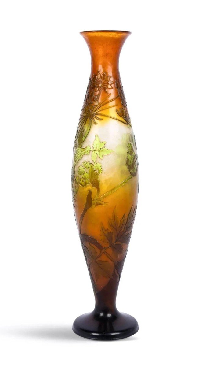 Emile Gallé, Important Vase With Umbels, Art Nouveau Glass-photo-3