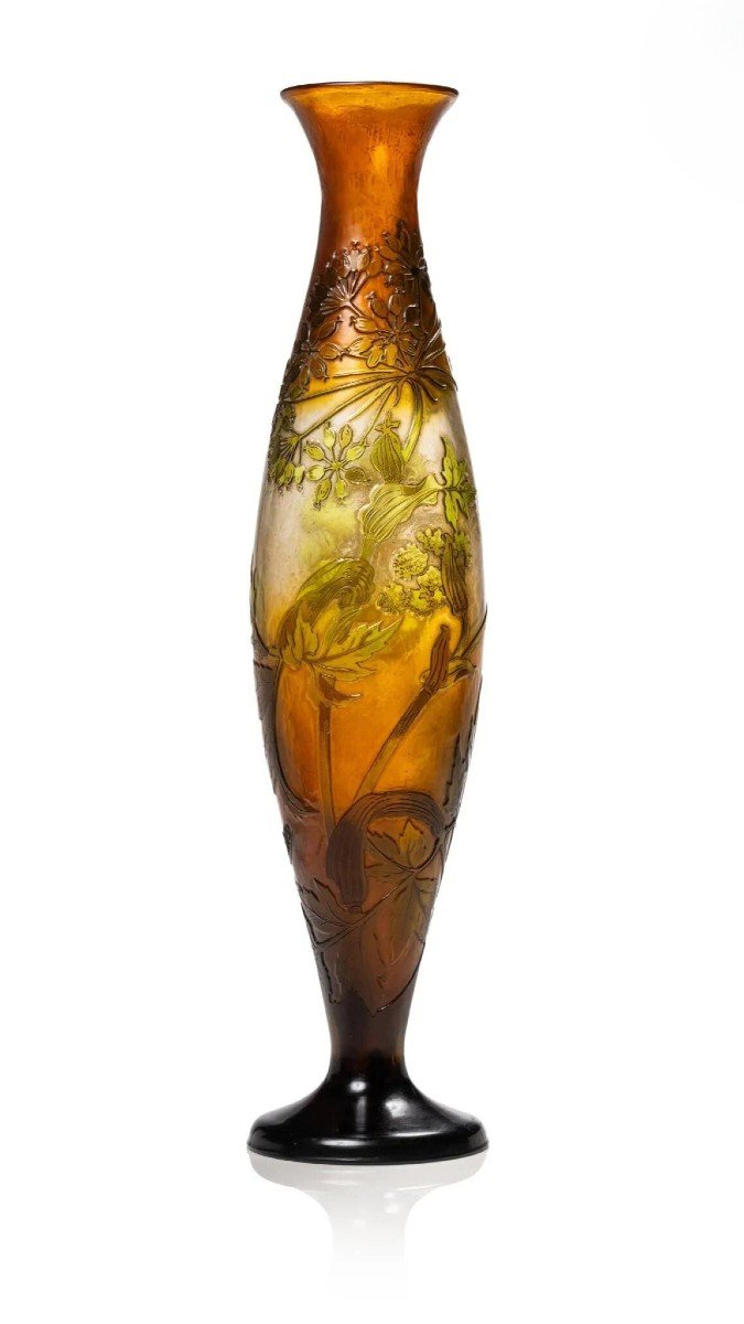 Emile Gallé, Important Vase With Umbels, Art Nouveau Glass-photo-4