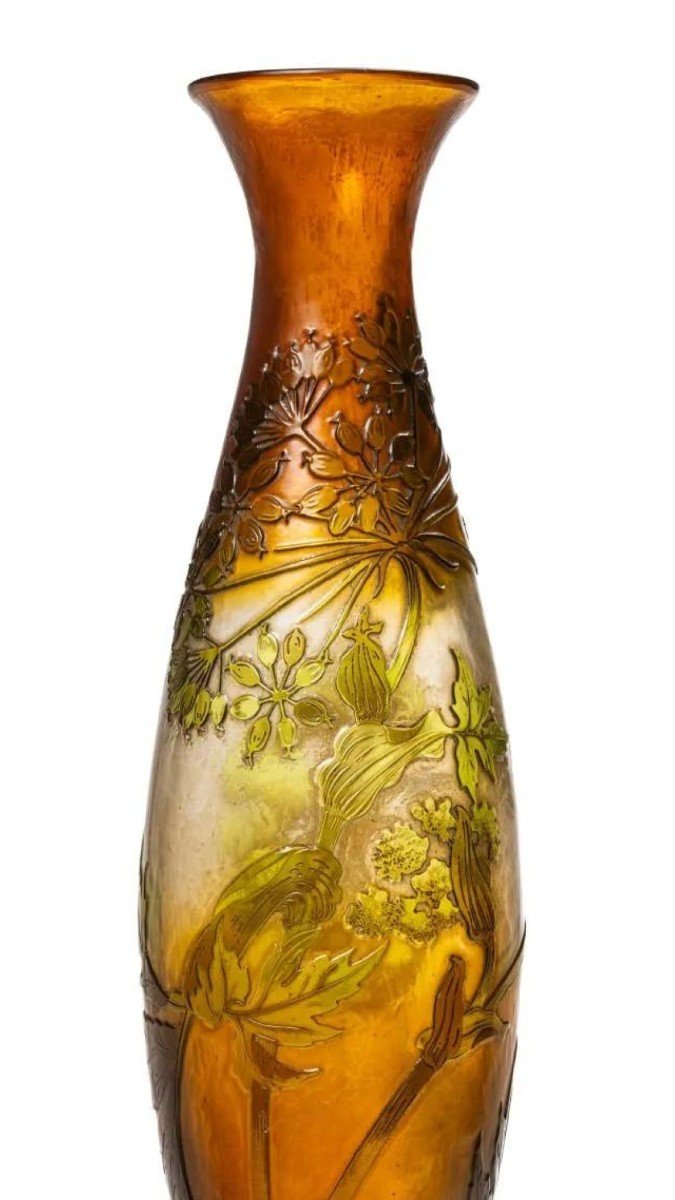 Emile Gallé, Important Vase With Umbels, Art Nouveau Glass-photo-2