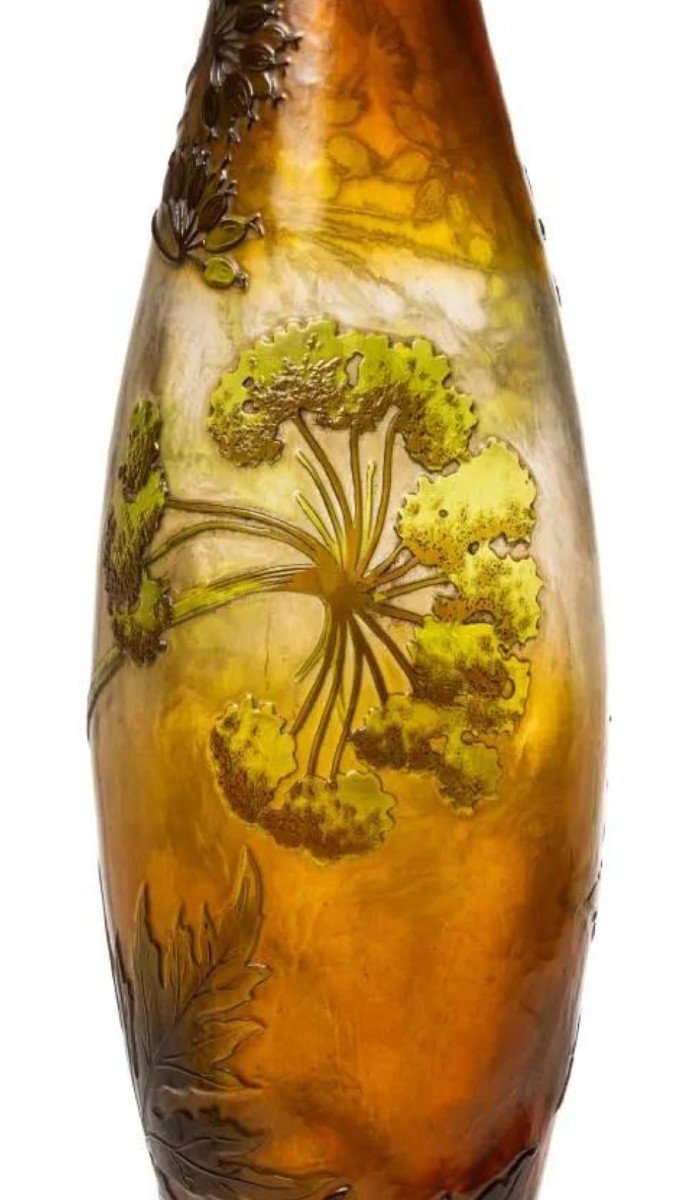 Emile Gallé, Important Vase With Umbels, Art Nouveau Glass-photo-3