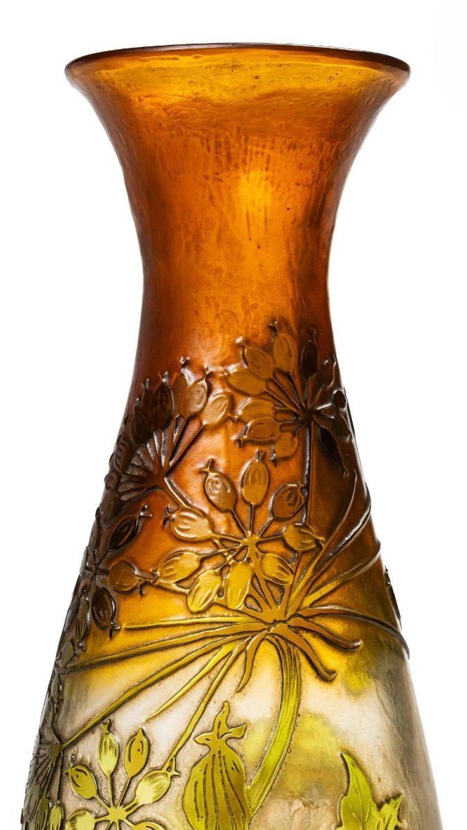 Emile Gallé, Important Vase With Umbels, Art Nouveau Glass-photo-4