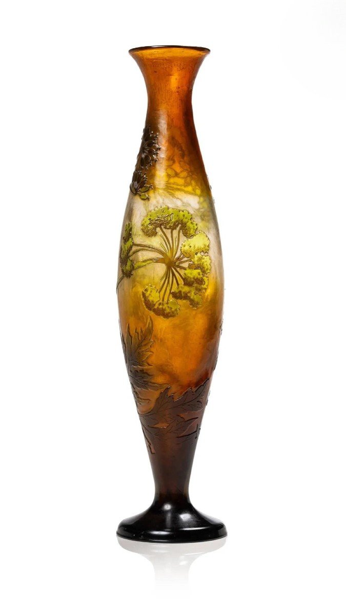 Emile Gallé, Important Vase With Umbels, Art Nouveau Glass