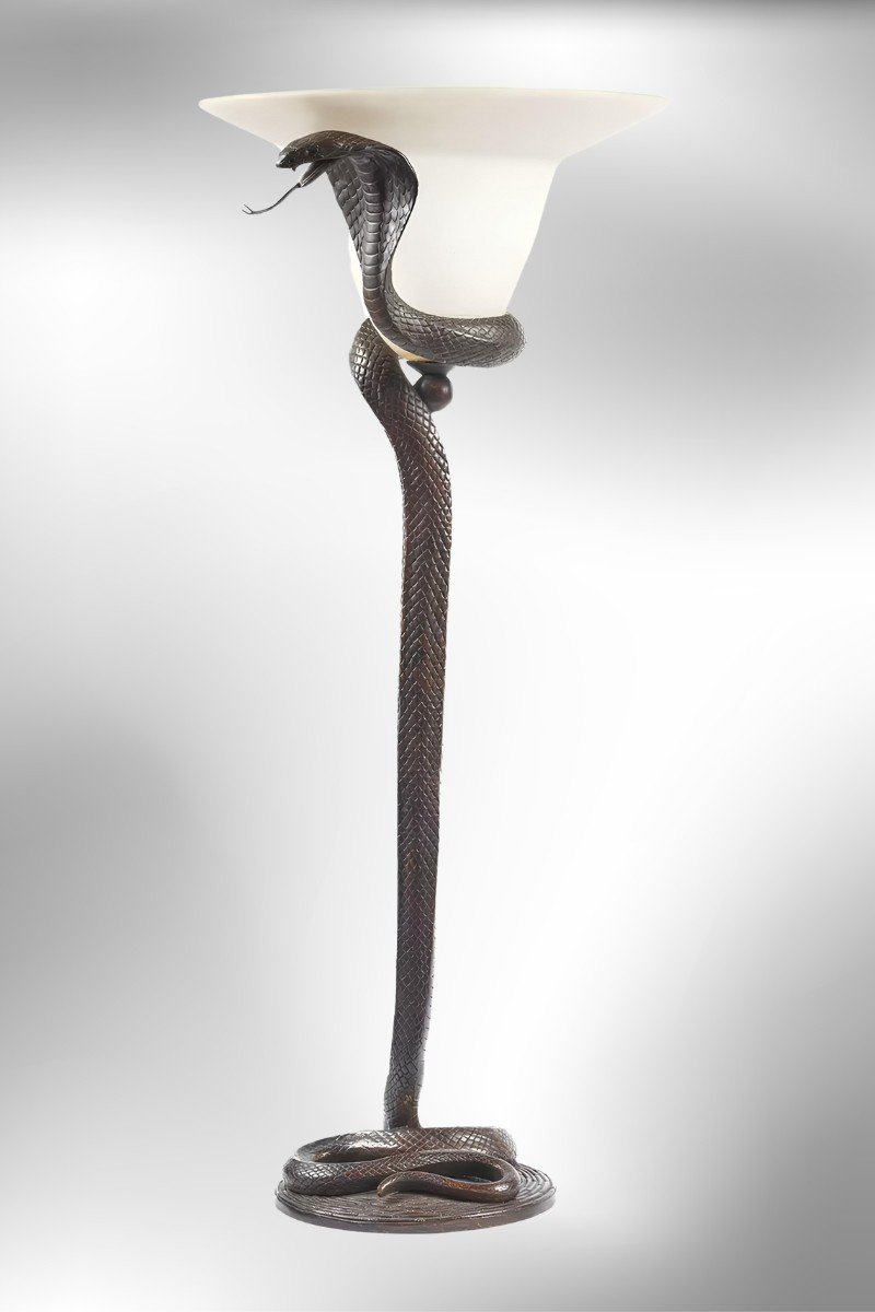 Edgar Brandt, Lampe Cobra, Bronze Art Deco-photo-2