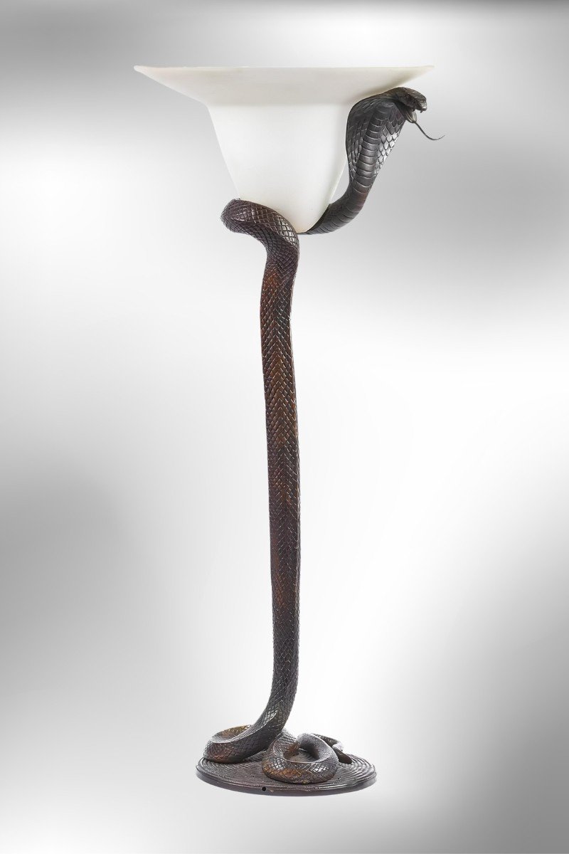 Edgar Brandt, Lampe Cobra, Bronze Art Deco