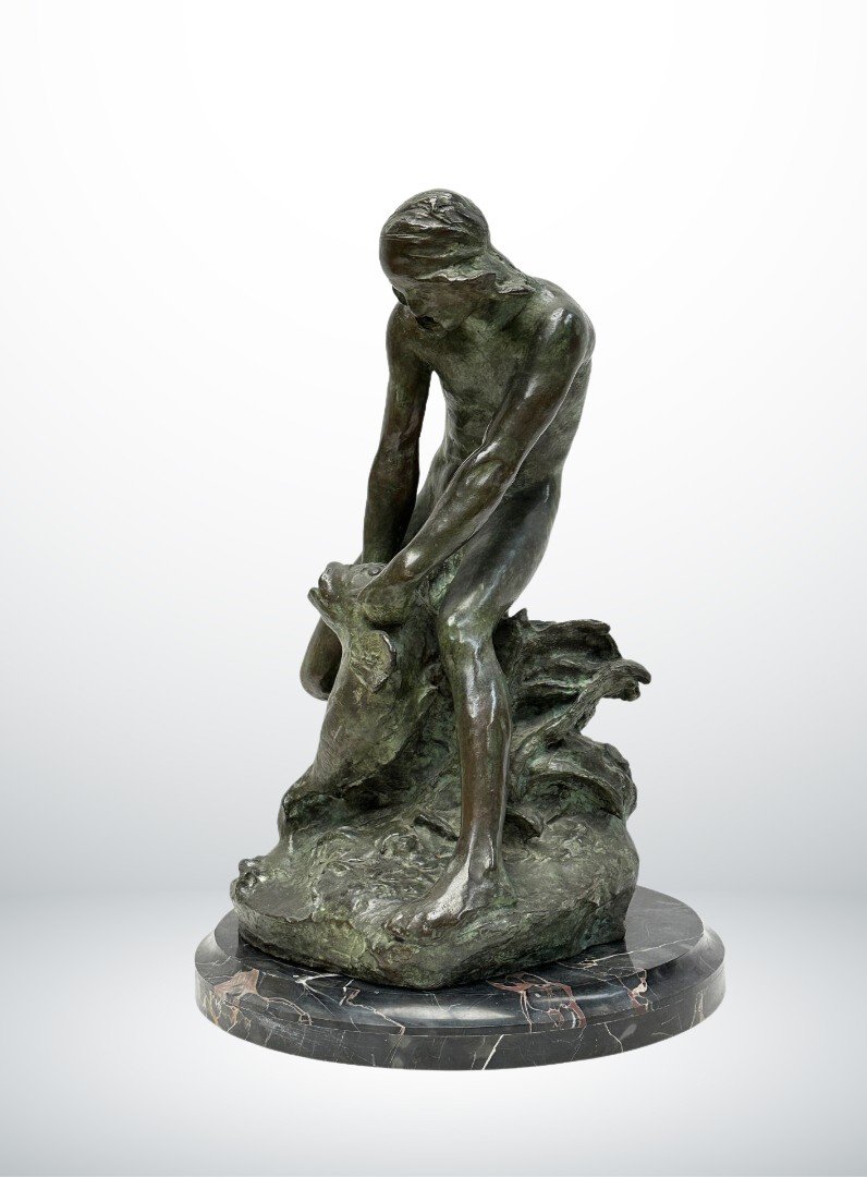 Raoul Larche, Bronze Le Pêcheur, Art Nouveau-photo-2