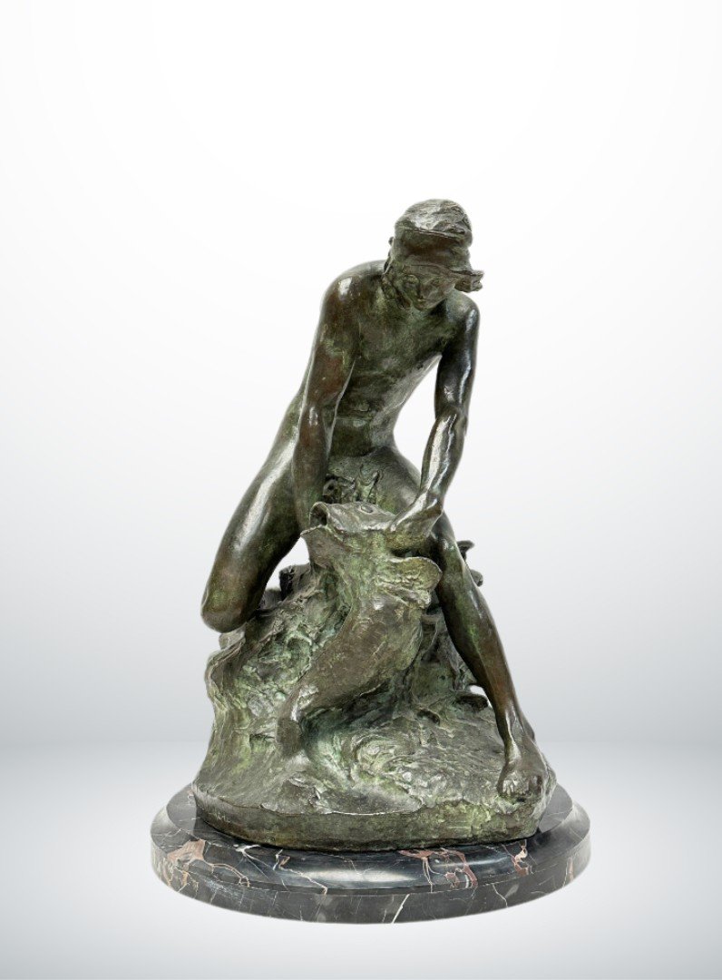 Raoul Larche, Bronze Le Pêcheur, Art Nouveau