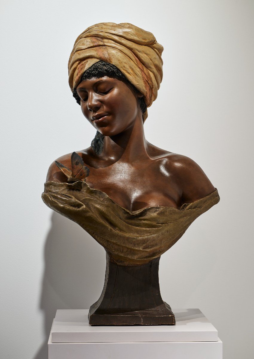 Goldscheider, Woman With Butterfly, Orientalist Africanist Terracotta-photo-2