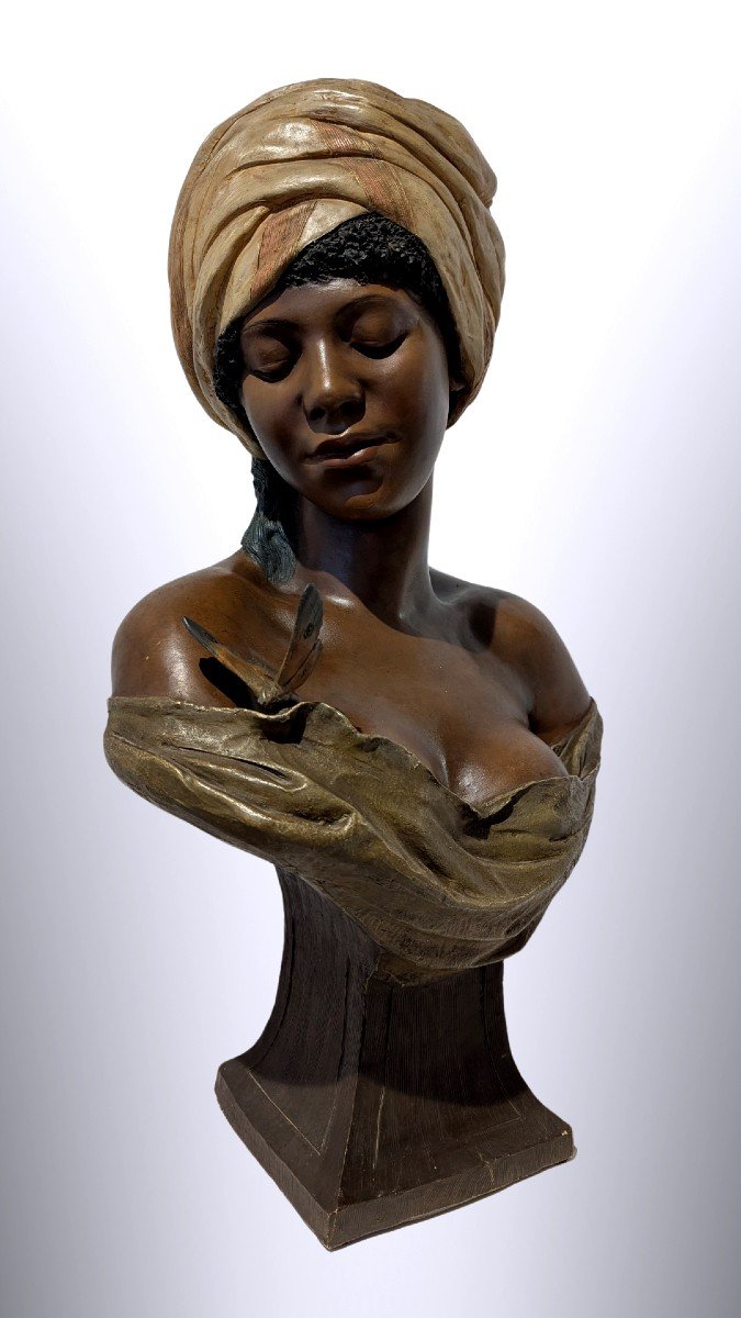 Goldscheider, Femme Au Papillon, Terre Cuite Orientaliste Africaniste