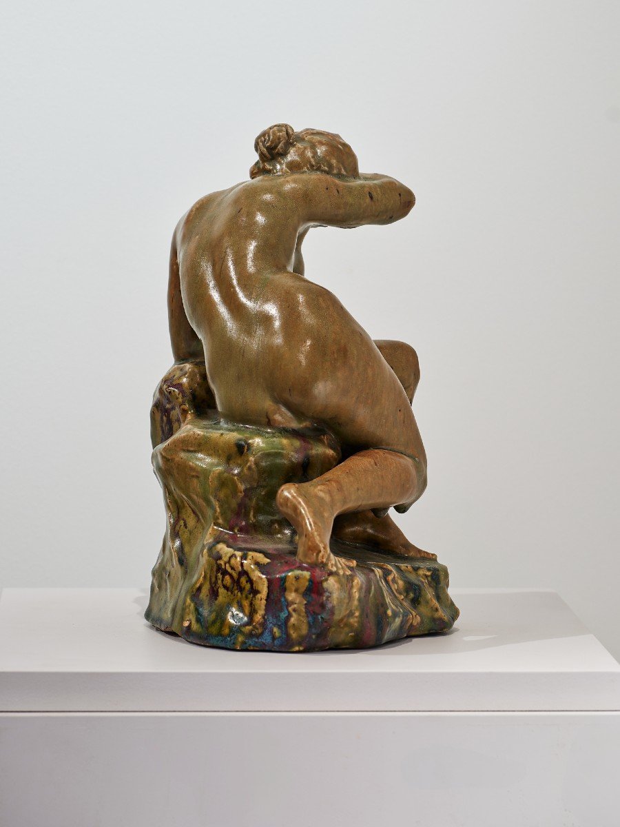 Pierre-adrien Dalpayrat - Naïade Sur Un Rocher, Seul Exemplaire Connu, Signé - Céramique Art Nouveau.-photo-2