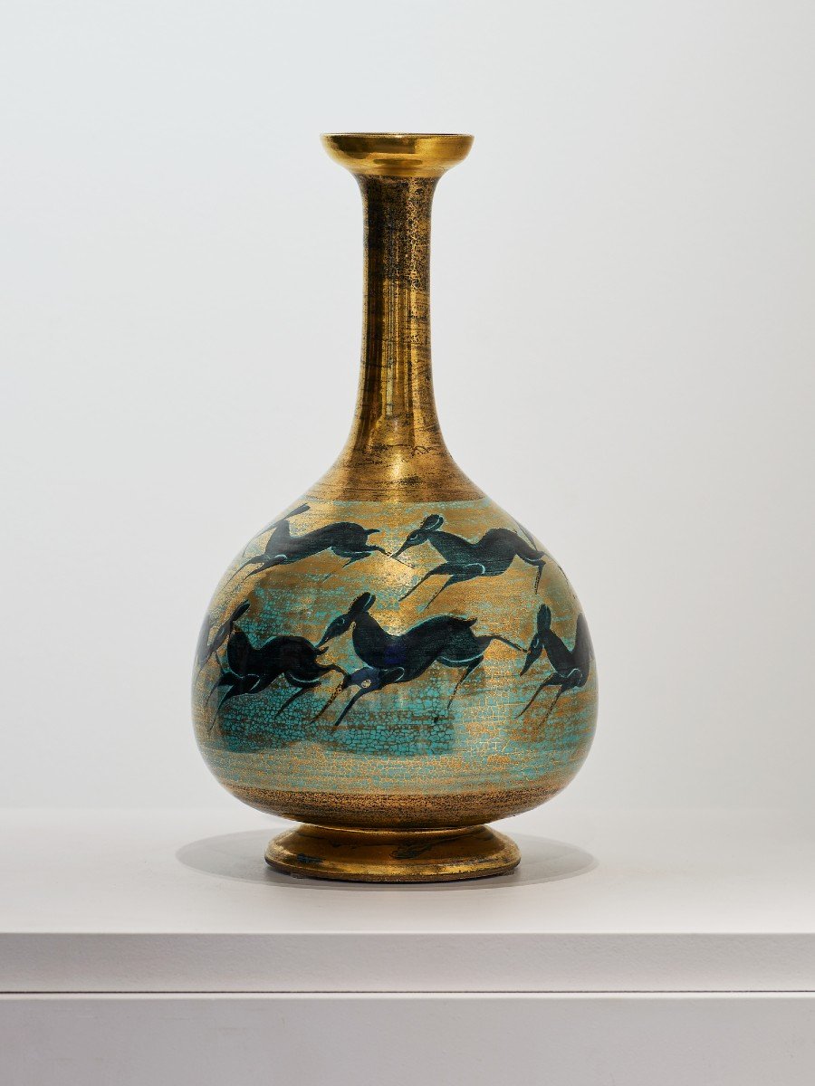 Manufacture De Sèvres - Jean Mayodon, Vase céramique. Années 40 50. Art Déco. Céramique Réhauts Dorés