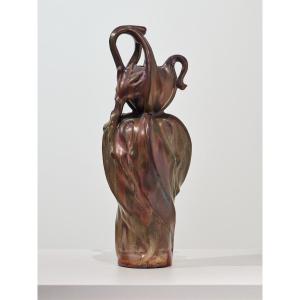 Ernest Bussière, Vase céramique, Art Nouveau, Bussiere