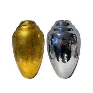 Christofle - Set Of 2 Brassware Vases, Art Deco