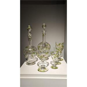 Edmond Lachenal & Daum Nancy, Rare "gui" Glass And Decanter Set, 6/12 People, Art Nouveau