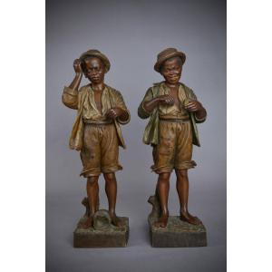 Friedrich Goldscheider Manufacture, Pair Of Young Blacks, Africanism Orientalism