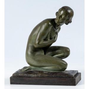 Lucien Alliot, Femme Accroupie, Bronze Art Deco