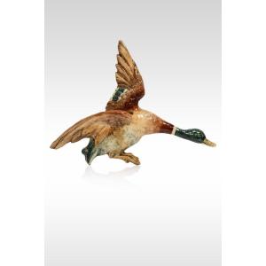 Edmond Lachenal, Flying Duck, Flower Holder, Vase, Barbotine, Ceramic