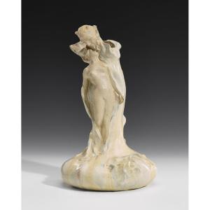 Alfred Finot, Faune & Nymphe, Céramique Art Nouveau