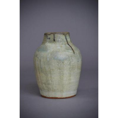 Vassil Ivanoff, Beige Stoneware Pot. 60s - Unique Signed Piece.
