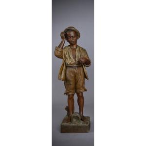 Goldscheider, Little Black Standing At The Jug, Orientalist Terracotta Sculpture