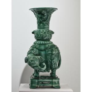 Theodore Deck, Rare paire de vases aux éléphants - Céramique Art Nouveau