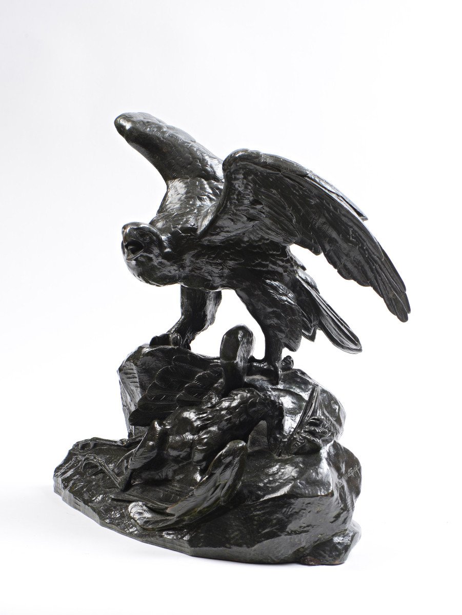 Antoine-louis Barye (1795-18 75) - "eagle Holding A Heron"-photo-2