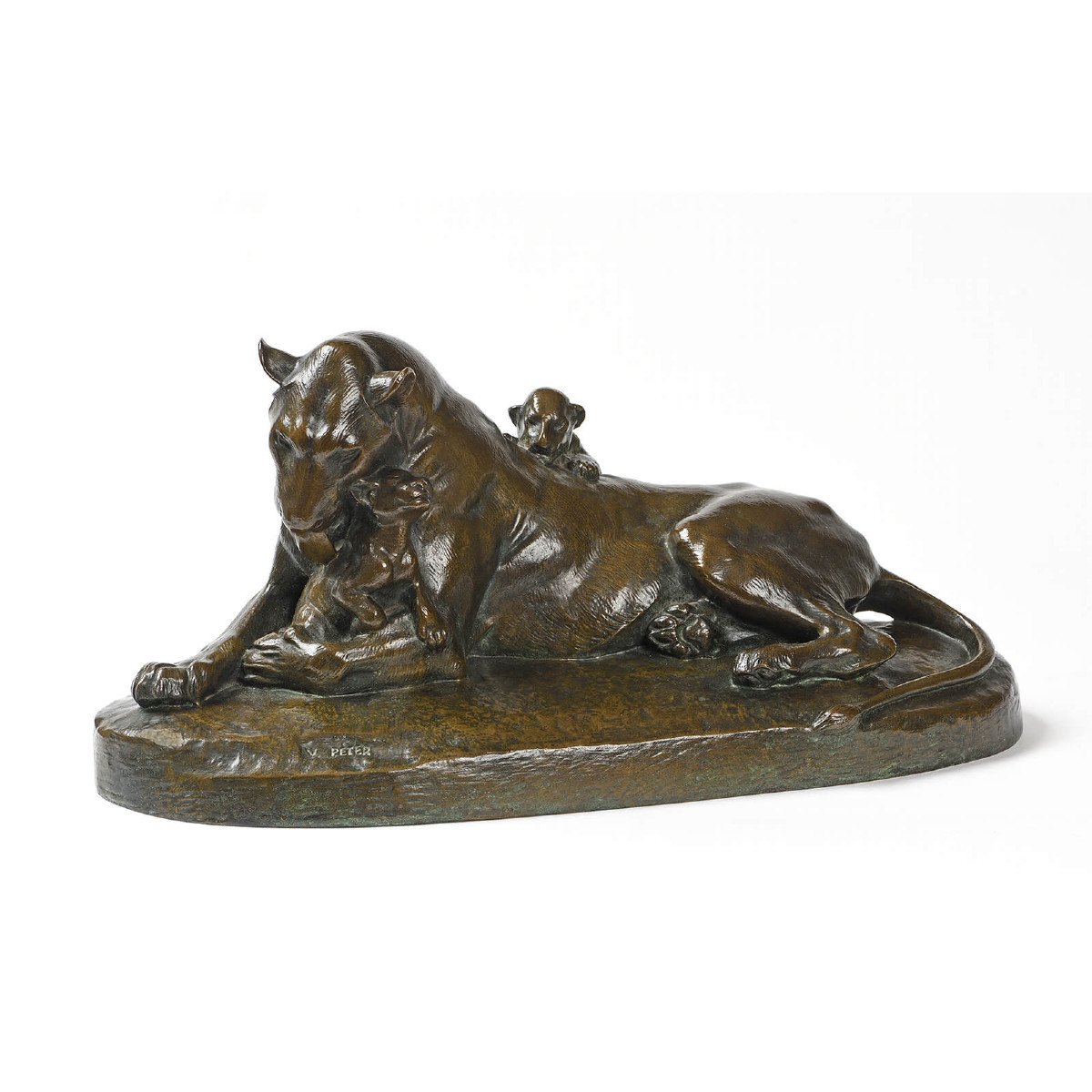 Victor Peter (1840-1918) - "Lionne et  ses Lionceaux"
