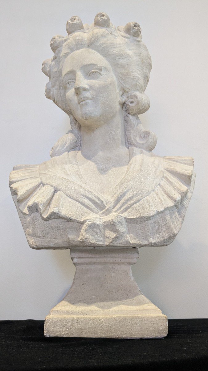 Large Bust Of Marie Antoinette, In Stone, France 19th Century -photo-3