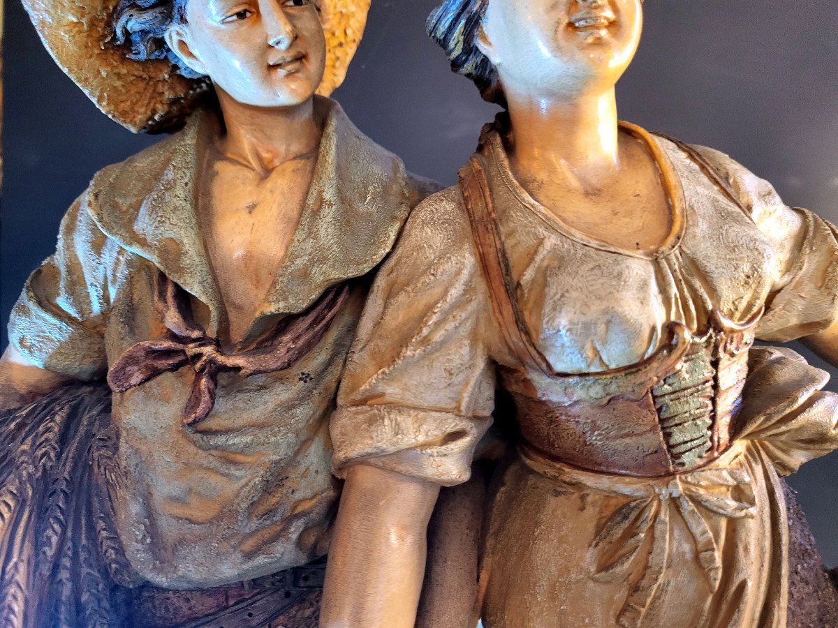 Terracotta Sculpture Representing A Couple Of Provencal Peasants Signed Bernard Bloch-photo-2