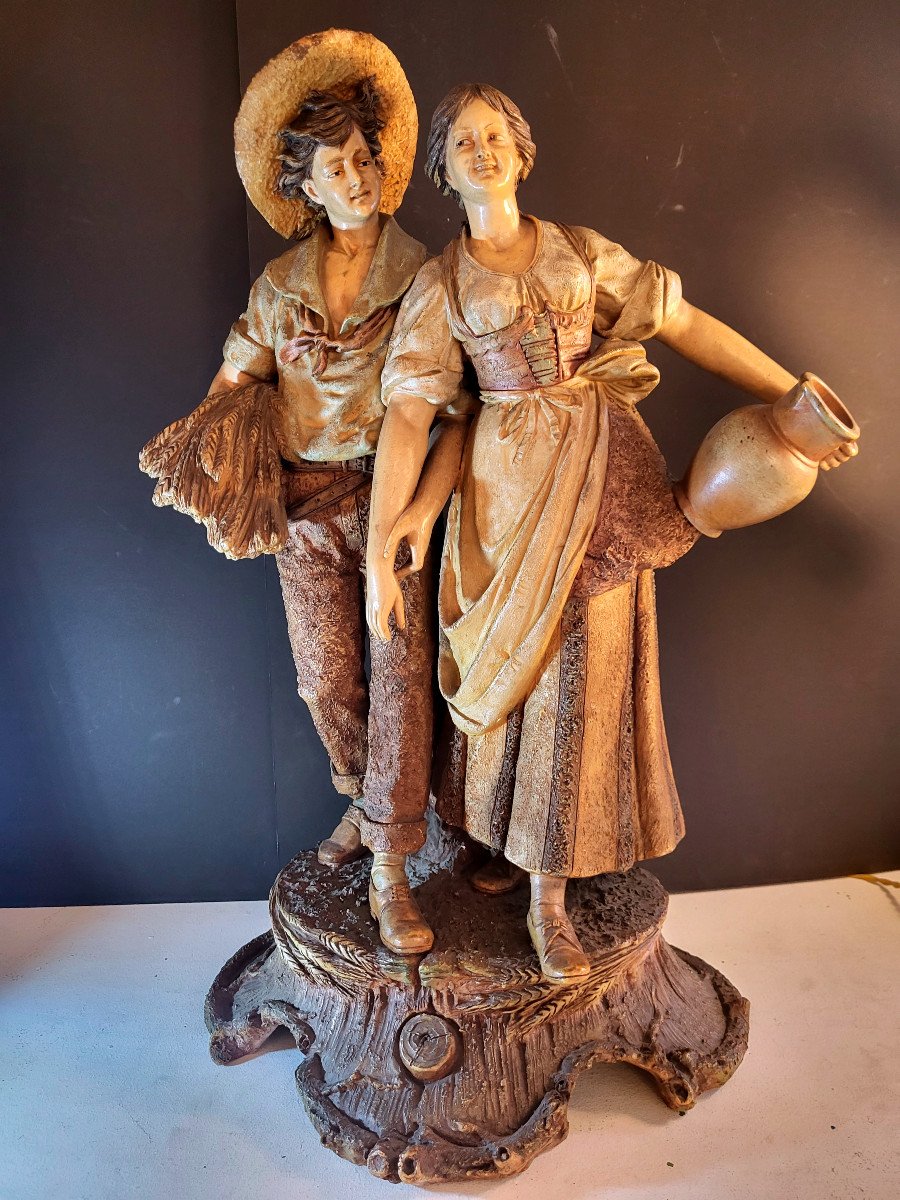 Terracotta Sculpture Representing A Couple Of Provencal Peasants Signed Bernard Bloch