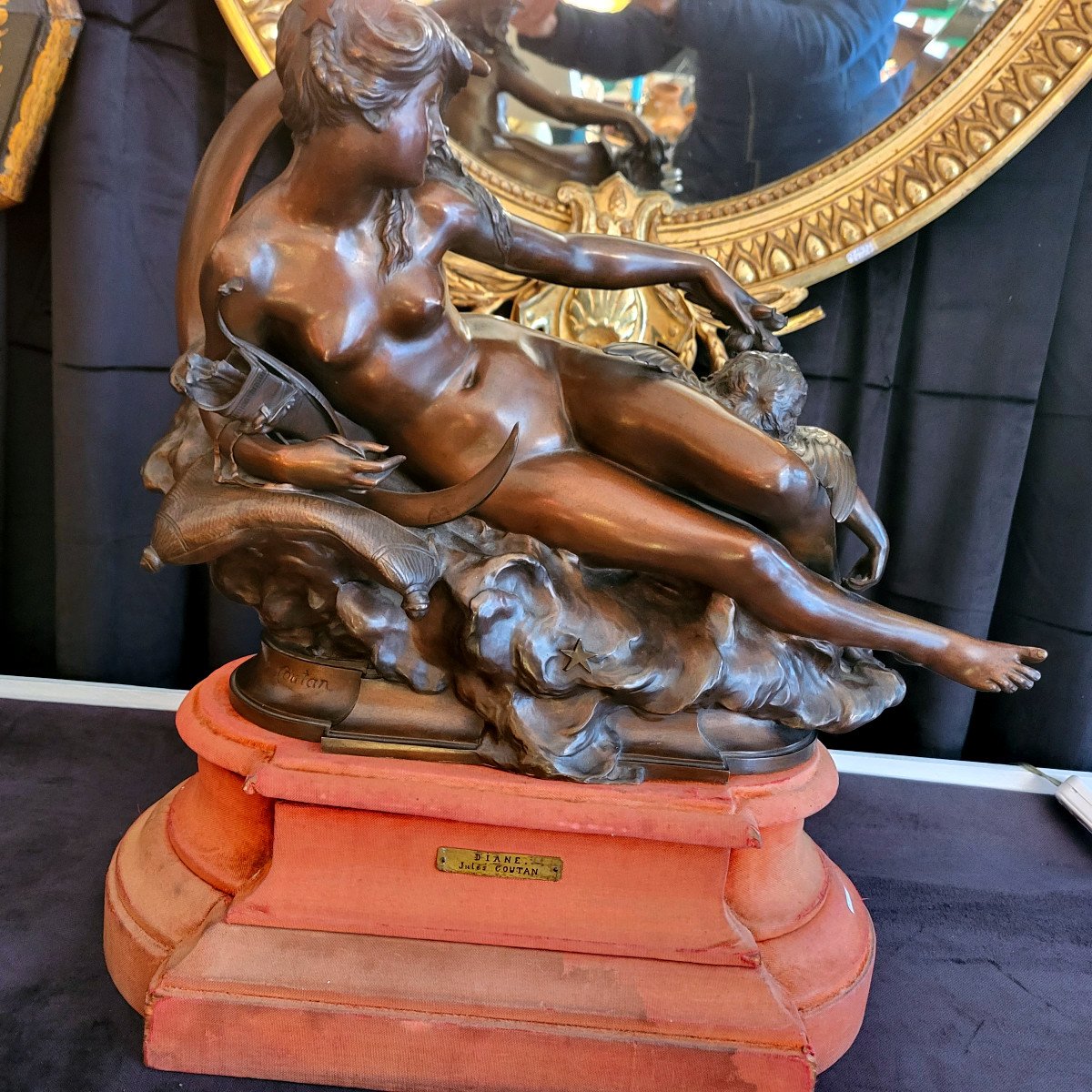 Bronze "diane The Huntress And Her Nymph By Félix Coutan-photo-2