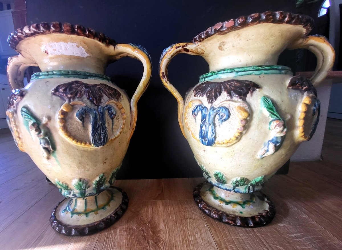 Paire De Vases Italiens En Terre Cuite émaillée 18ème-photo-3