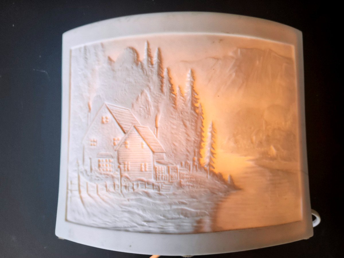 Lampe Lithophanie Porcelaine Décor Paysage montagne-photo-4