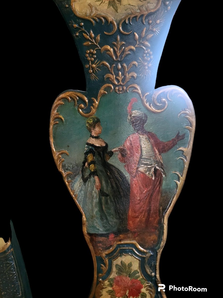 Pair Of Spectacular Venetian Chairs Painted In Carved Wood From The 18th Century-photo-3