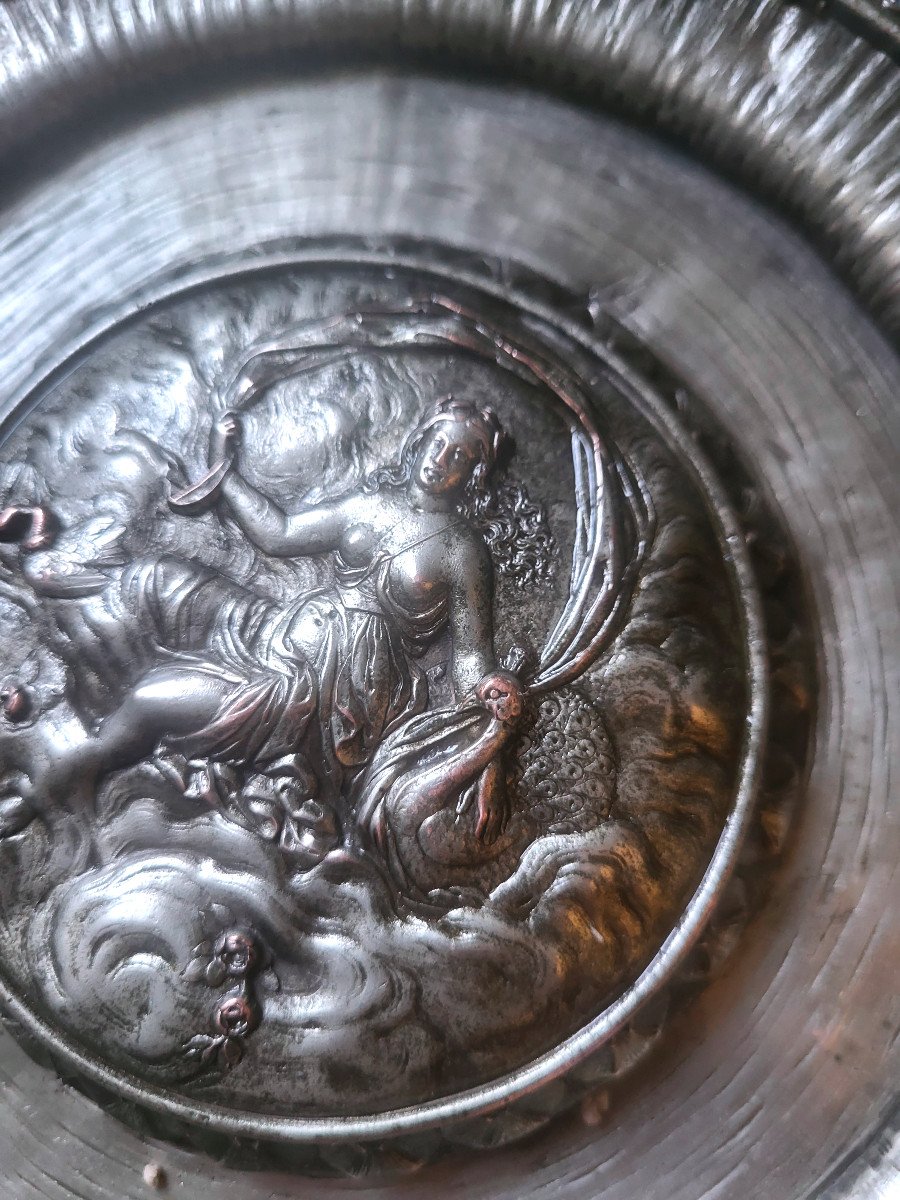 Decorative Dish In Cast Bronze And Pewter, Chiseled, Goldsmith's Work From The 19th Century, Renaissance Style-photo-2