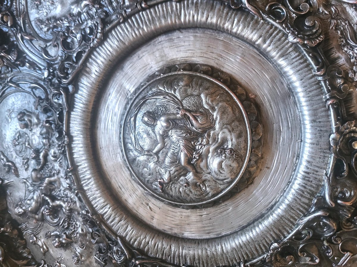 Decorative Dish In Cast Bronze And Pewter, Chiseled, Goldsmith's Work From The 19th Century, Renaissance Style-photo-3