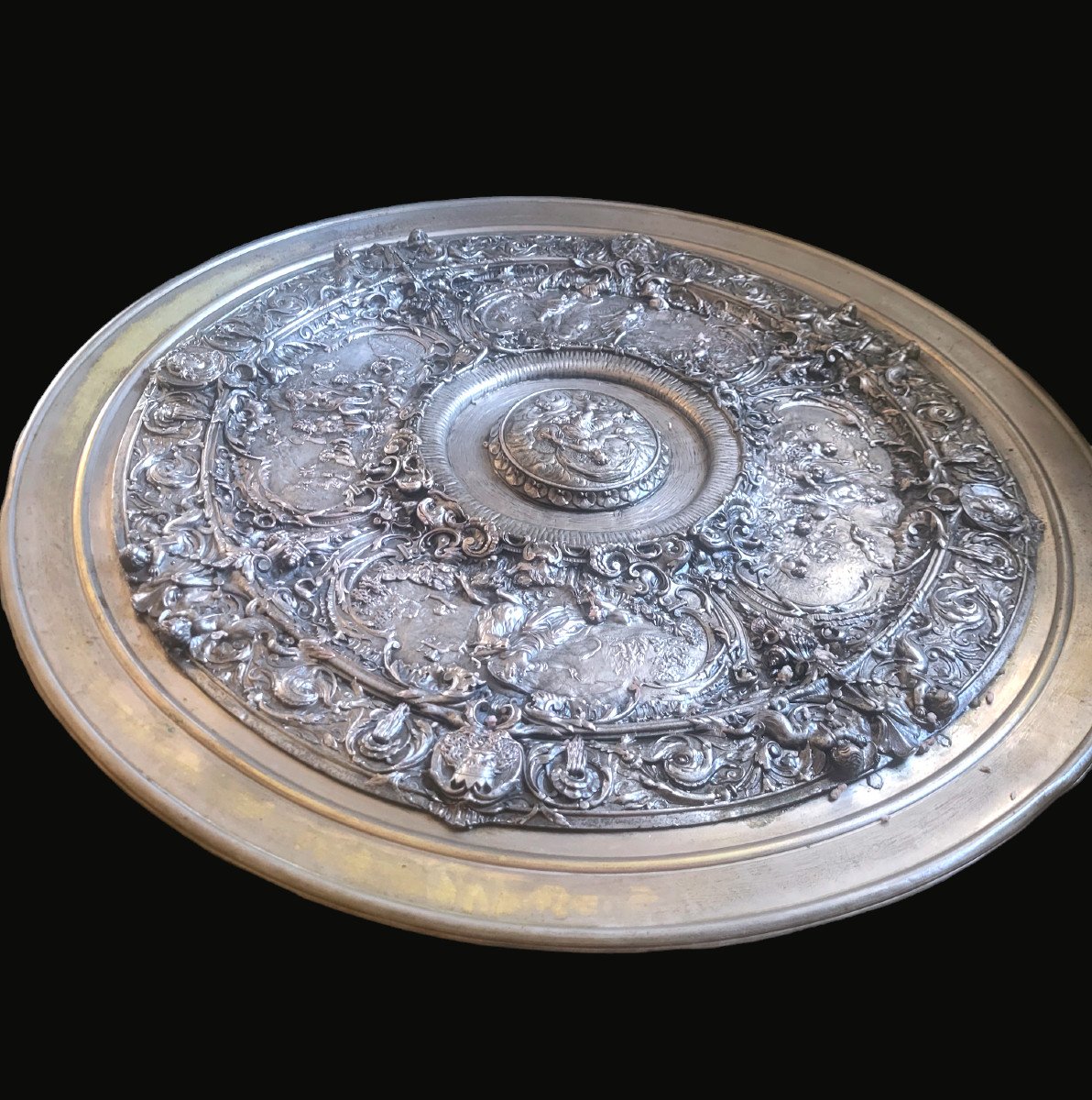 Decorative Dish In Cast Bronze And Pewter, Chiseled, Goldsmith's Work From The 19th Century, Renaissance Style-photo-4