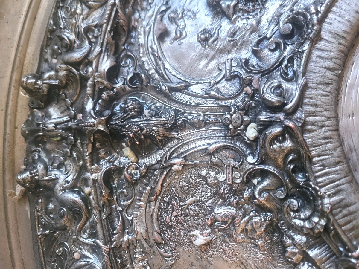 Decorative Dish In Cast Bronze And Pewter, Chiseled, Goldsmith's Work From The 19th Century, Renaissance Style-photo-2