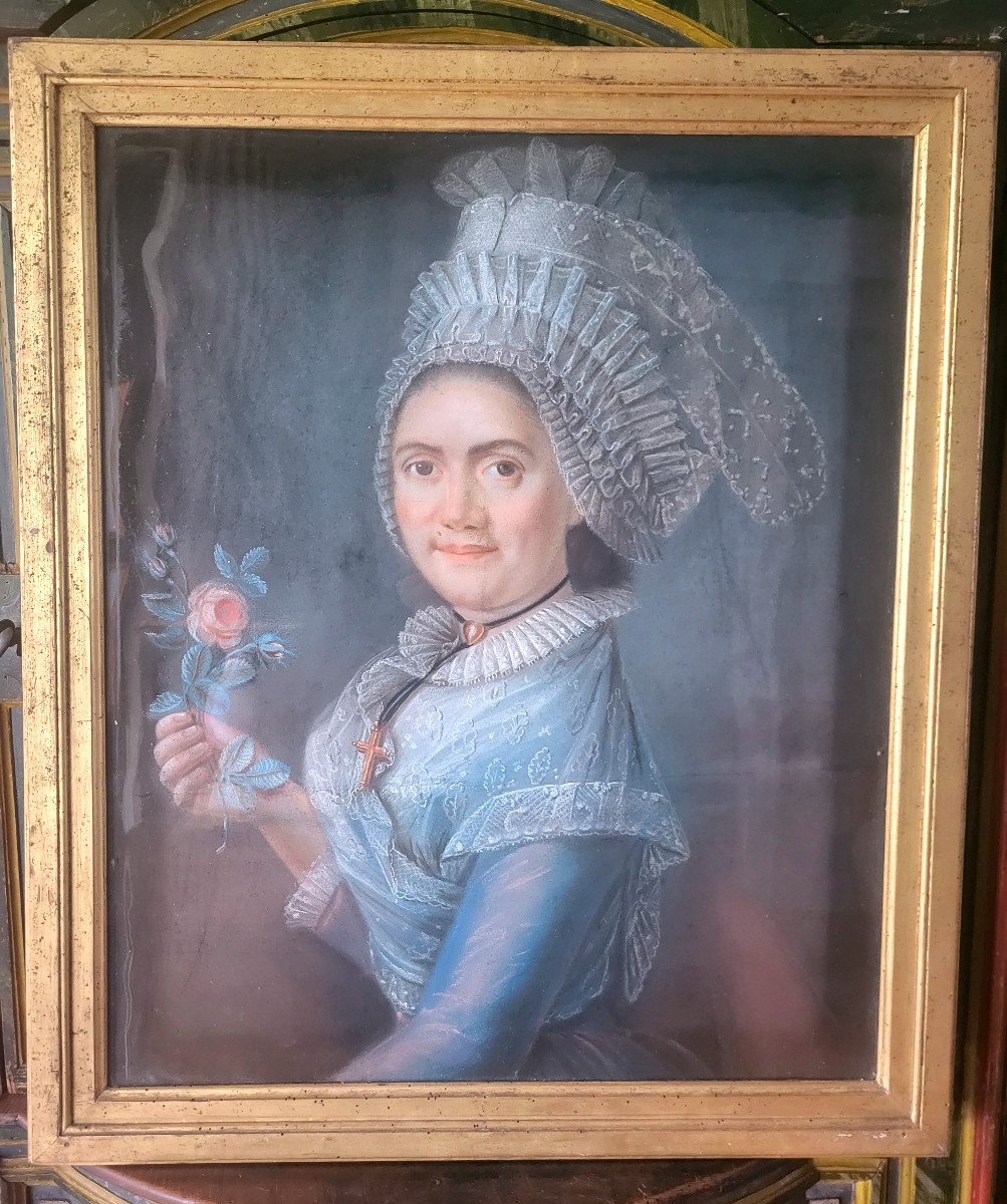 PAIRE DE GRANDS ET MAGNIFIQUES  PASTELS, PORTRAITS FEMME ET HOMME DE QUALITE-  XVIIIème-photo-3