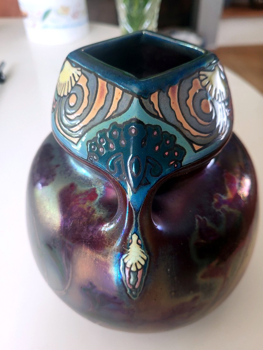 Montières Ceramic Iridescent Bulbous Vase (double Signature)-photo-4