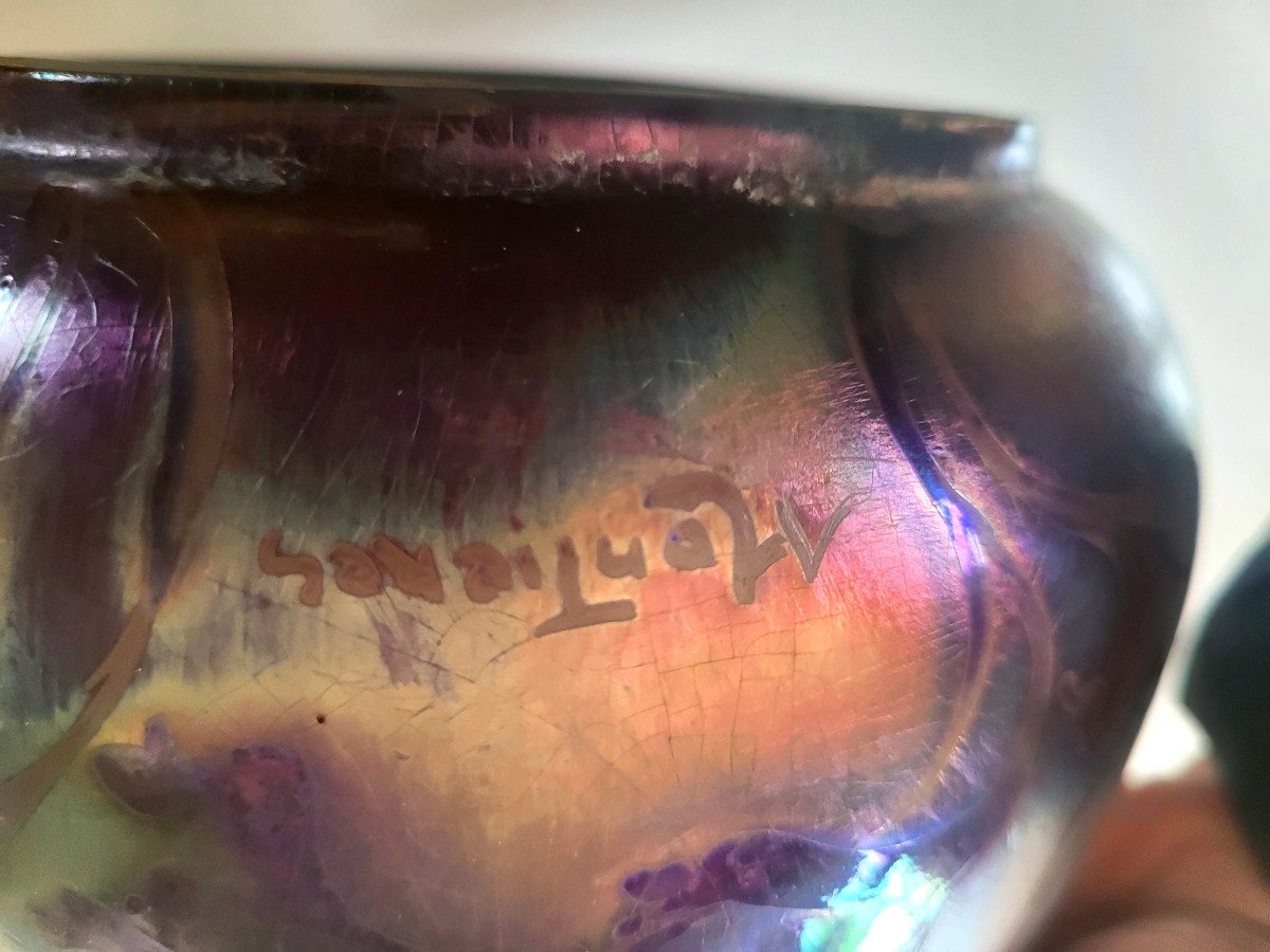 Montières Ceramic Iridescent Bulbous Vase (double Signature)-photo-2