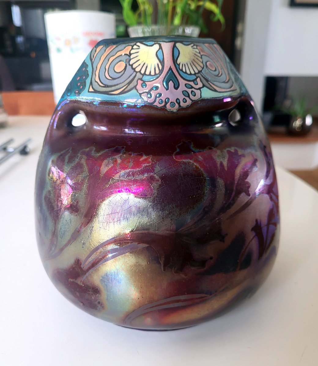 Montières Ceramic Iridescent Bulbous Vase (double Signature)