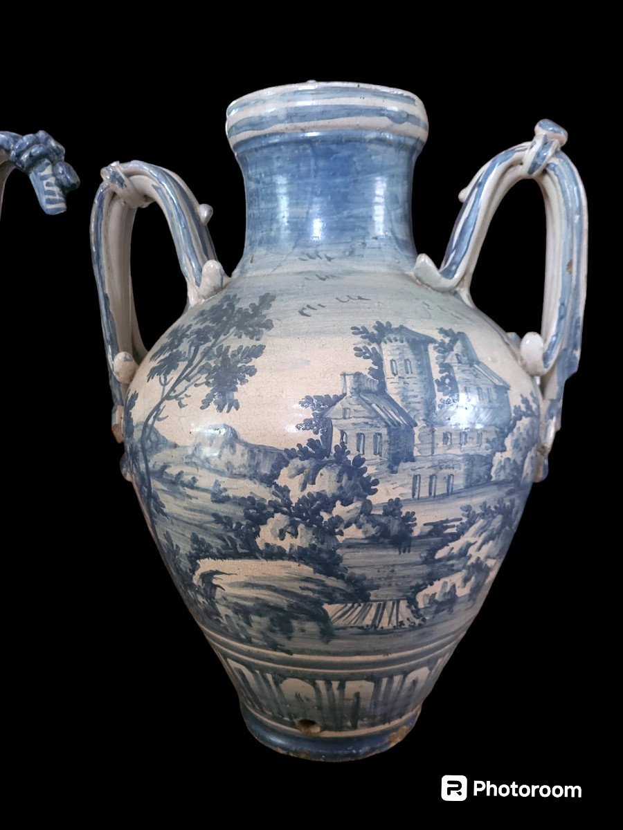 Pair Of Savona Earthenware Vases (italian) From The 18th Century-photo-3