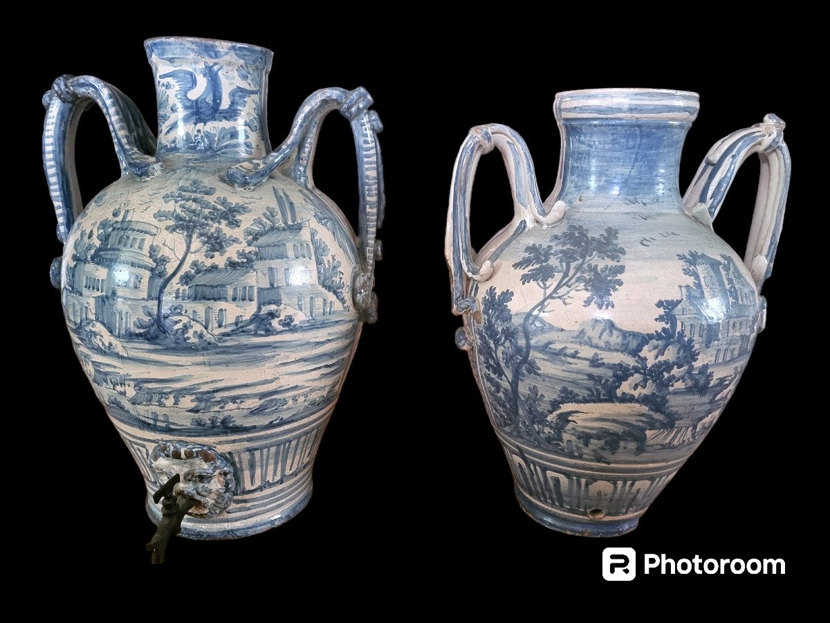 Pair Of Savona Earthenware Vases (italian) From The 18th Century-photo-4