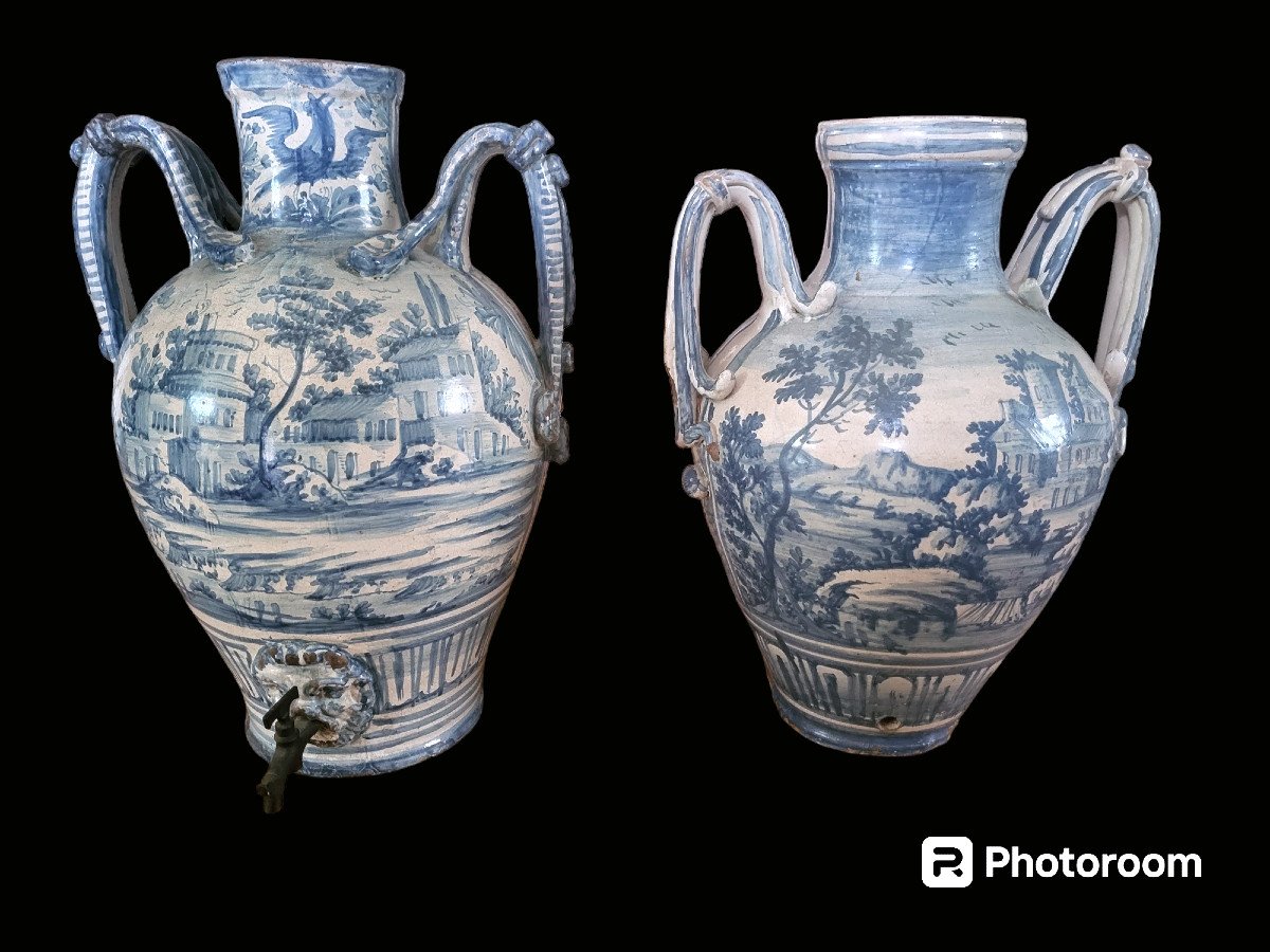 Pair Of Savona Earthenware Vases (italian) From The 18th Century