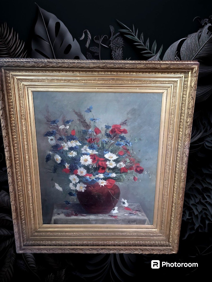 Tableau Bouquet De Fleurs des Prés- Huile Sur Toile XIXeme