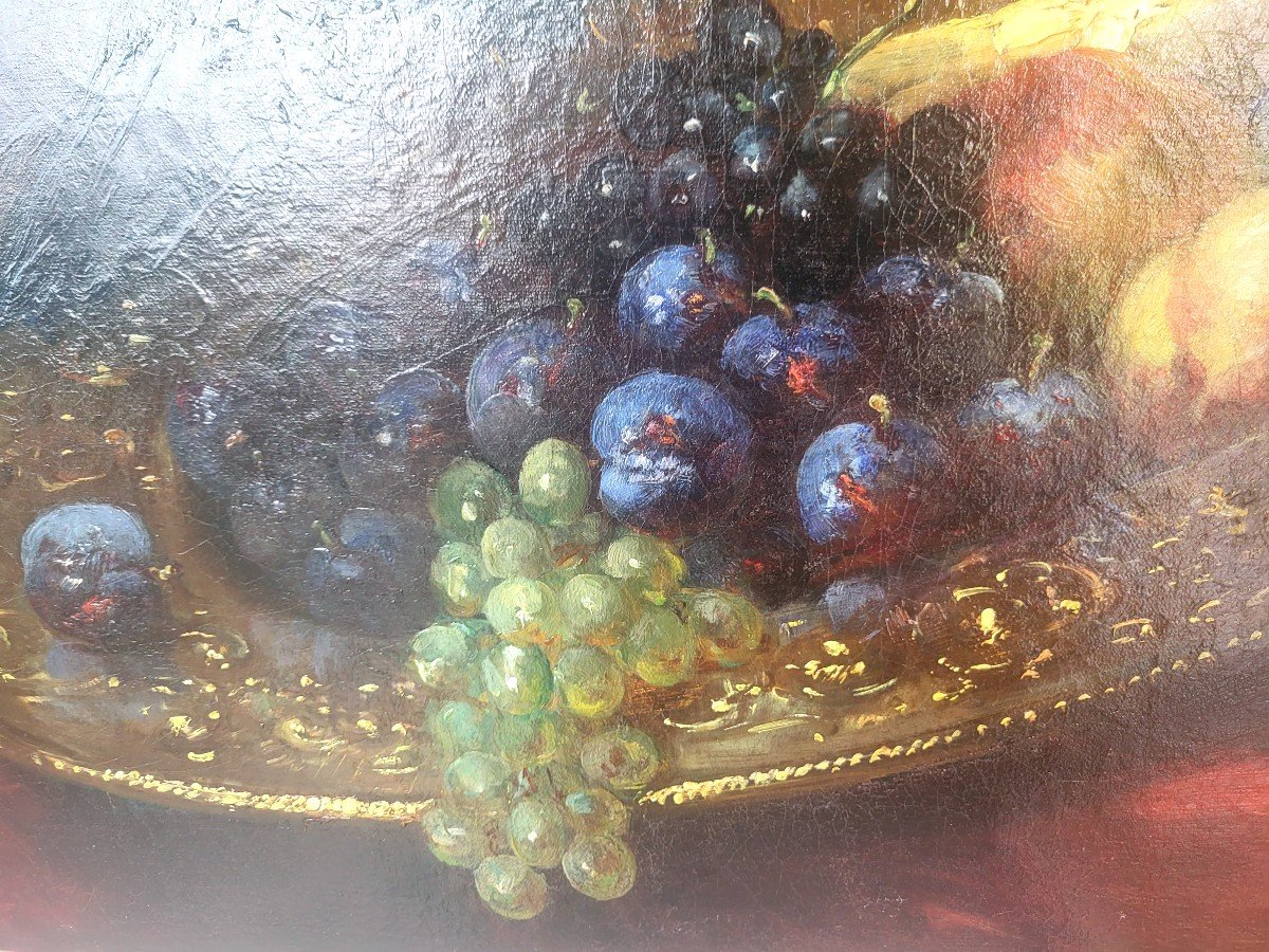 Oil On Canvas, Still Life With Fruits And Parrot Signed Paul Foret - 19th Century-photo-3