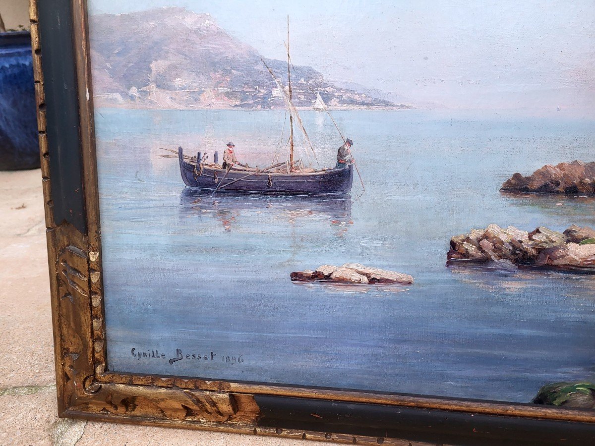 Cyrille Besset (1861-1902), Grand Tableau, Huile Sur Toile Paysage St Jean Cap Ferrat-photo-3