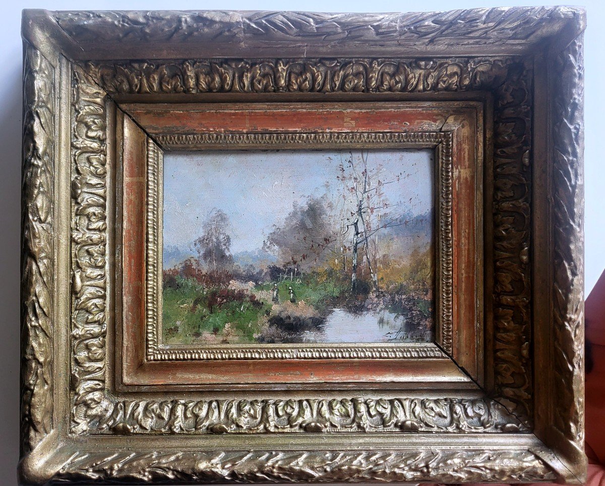 Paire de tableaux de Gallien Laloue, pseudo Dupuy, paysage bord de l'eau et maison - XIXeme-photo-3